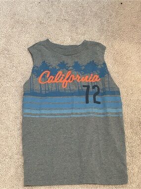 Old Navy Gray Tank Top with Blue Palm Graphic and Orange 'California' Script